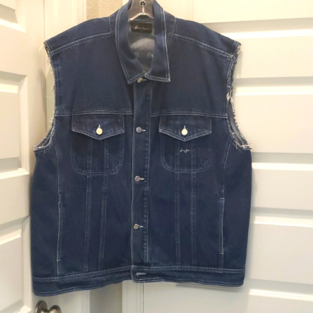 Sean John Sleeveless XL Denim Vest Raw Edge Sleeve